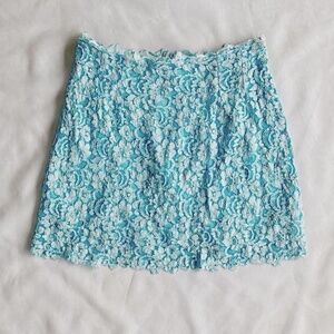 Vintage Light Blue Lace Beaded Embellished Hunza A Line Mini Skirt